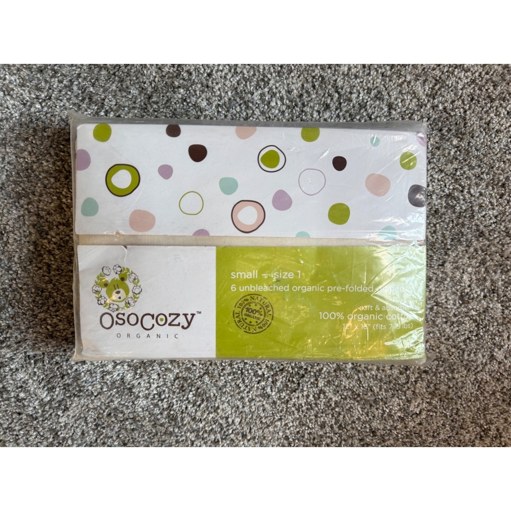 OsoCozy Cloth Diapers Organic Pre-Folded Size 1 Cream 6-Pack Unbleached Cotton